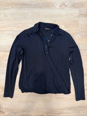 Banana Republic Black Long-Sleeve Polo Blouse